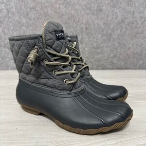 Sperry Saltwater Quilted Duck Boots Graphite Grey Waterproof Rubber Sz 6